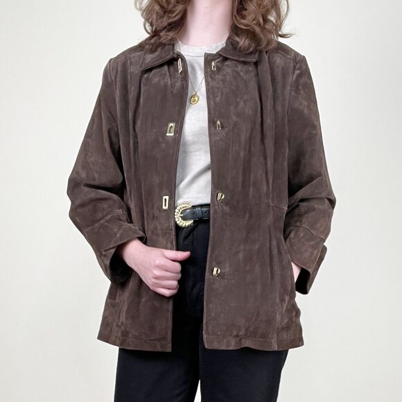 Vintage Suede Leather Toggle Light Jacket Coat Old Money Quiet Luxury 1990s Y2K - Picture 6 of 11